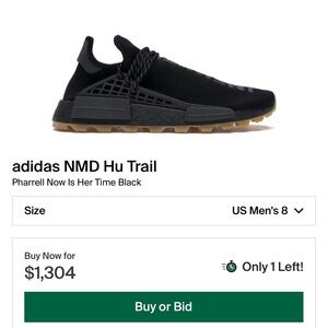 Men’s Size 8 (Euro Sz 41.5) Adidas X Williams Pharrell NMD Hu Sneakers In Black